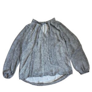 DR2 Women's White & Black Dot Print Front Neck Tie Blouse Size Medium